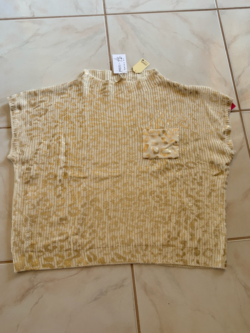 JODIFL gold Leopard Knit Short-Sleeve Sweater Top